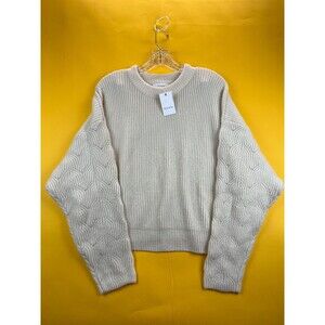 Elodie Sweater Pointelle Sleeve Ivory Womens XL Knit Pullover Crew Neck NWT
